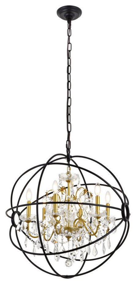 Cory 6-Light Black and Gold Crystal Pendant