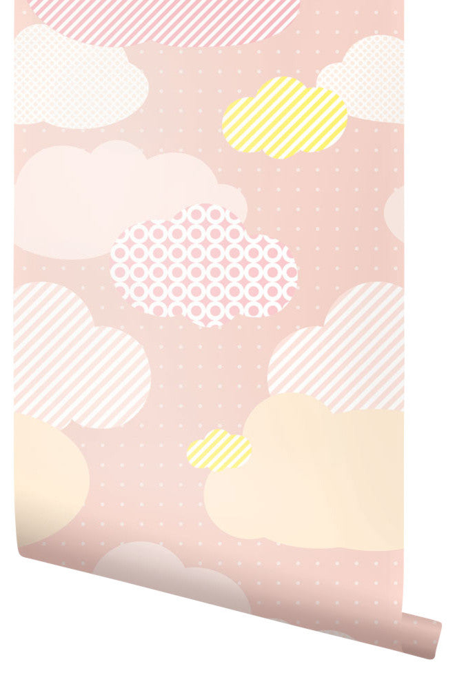 Clouds Peel and Stick Vinyl Wallpaper , Pink, 24"w X 60"h