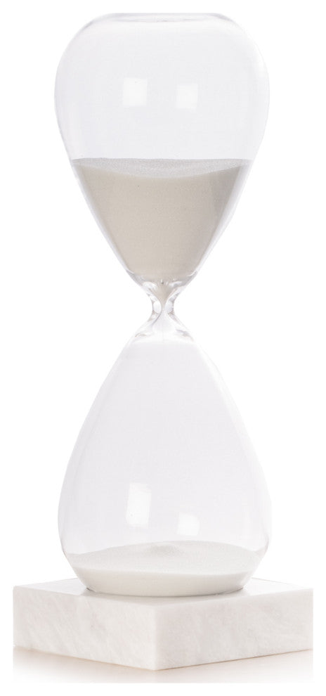90 Minute Sand Timer On Carerra Gray Marble Base, White Sand