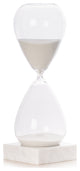 90 Minute Sand Timer On Carerra Gray Marble Base, White Sand