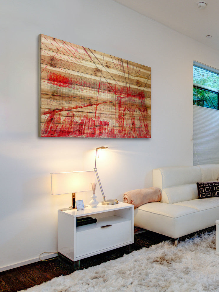 "Brooklyn Bridge" Print on Natural Pine Wood, 45"x30"
