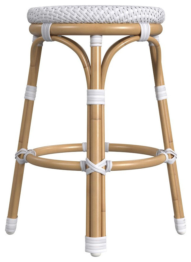 Tobias 24 in. Seat Height Outdoor Rattan and Metal Backless Counter Stool, White