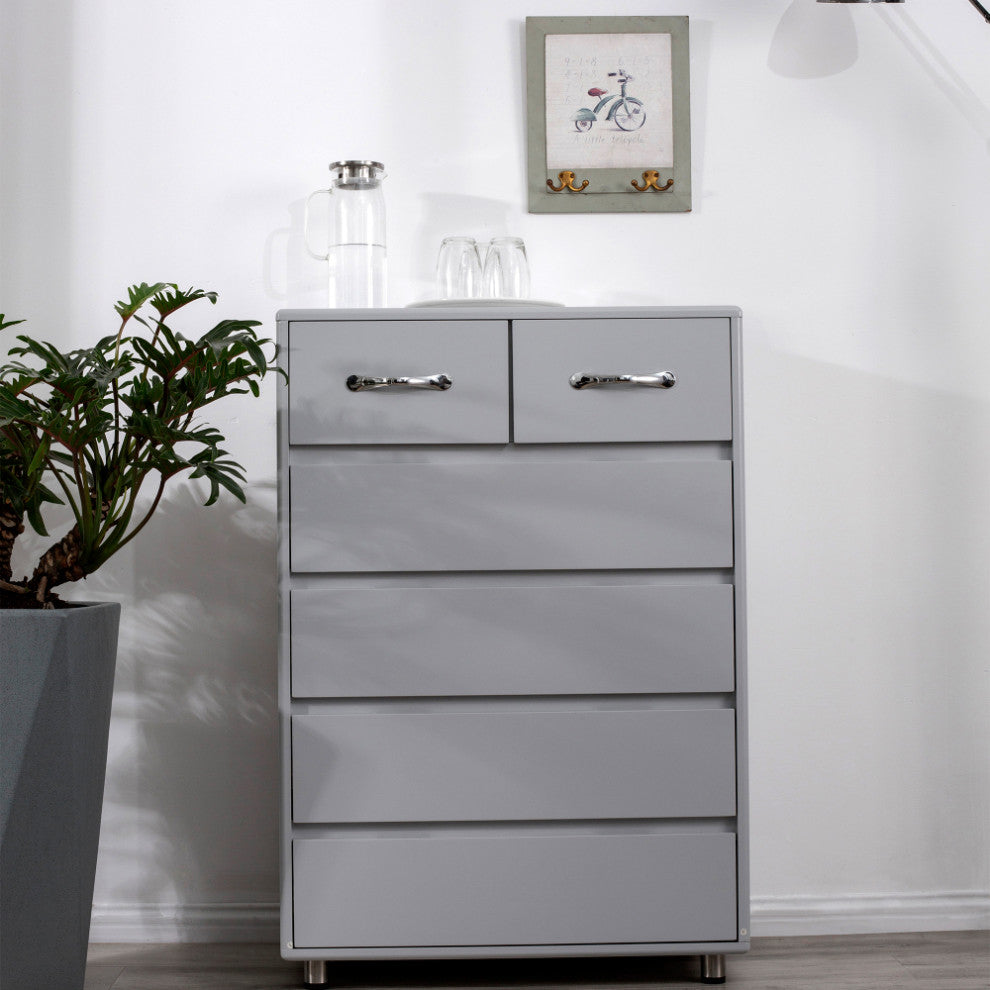 6 Drawer Side Table, Gray