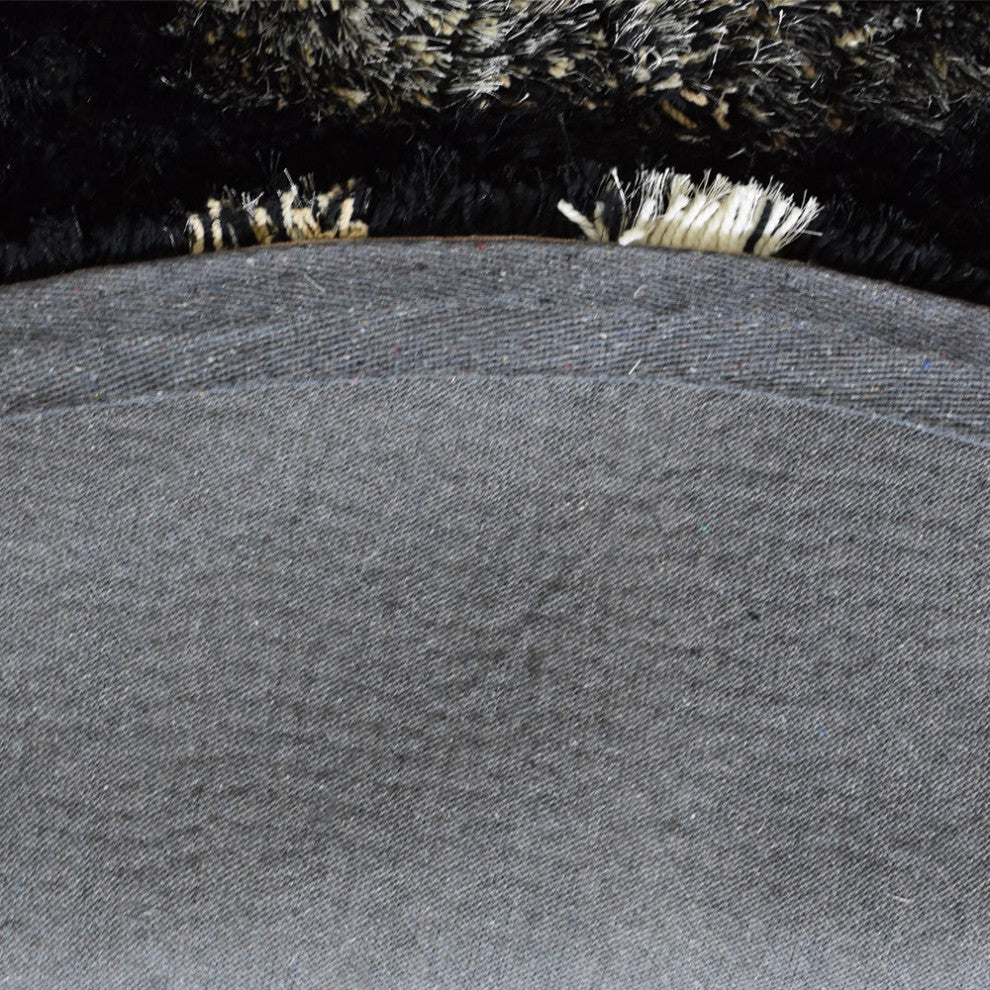 Hand Tufted Shag Polyester Area Rug Geometric Black Beige, 8'x8' Round