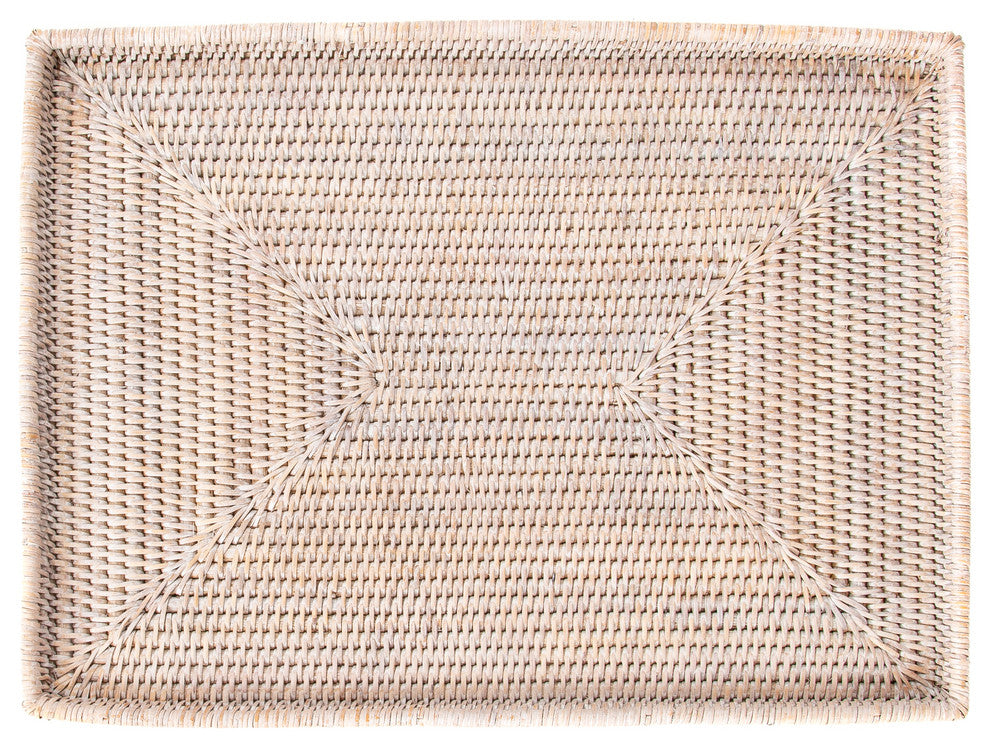 Artifacts Rattan Rectangular Flat Tray, White Wash