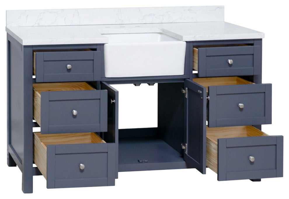 Yorkshire 60" Bathroom Vanity, Marine Gray, Engineered Marble, Single