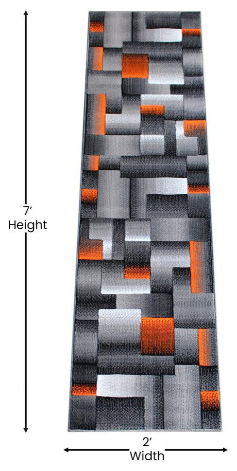 Elio Collection 2' x 7' Orange Color Blocked Area Rug - Olefin Rug with Jute...