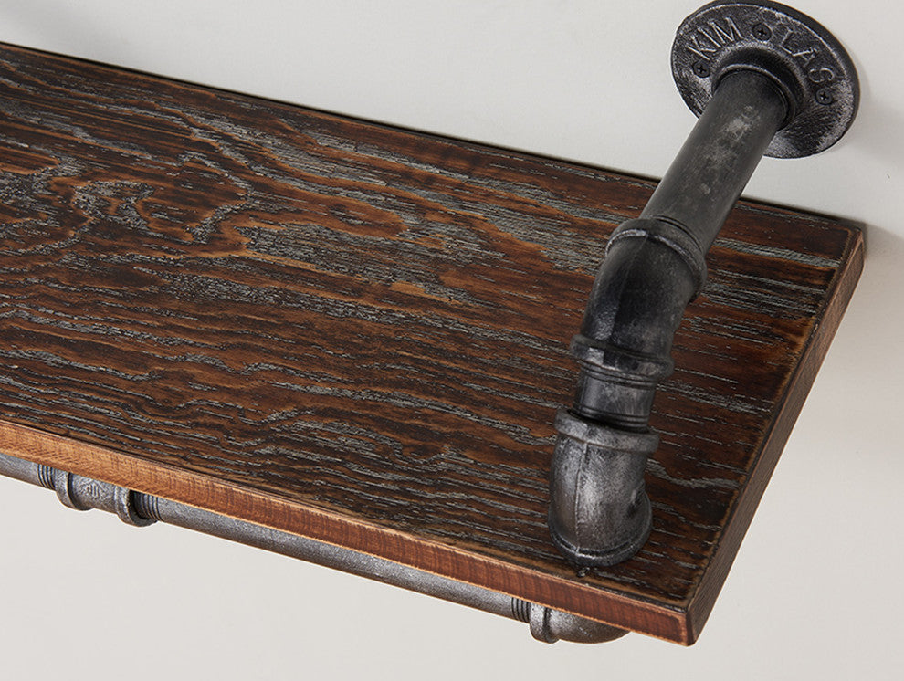 24" Isadore Industrial Pine Wood Floating Wall Shelf in Gray and Walnut Finish