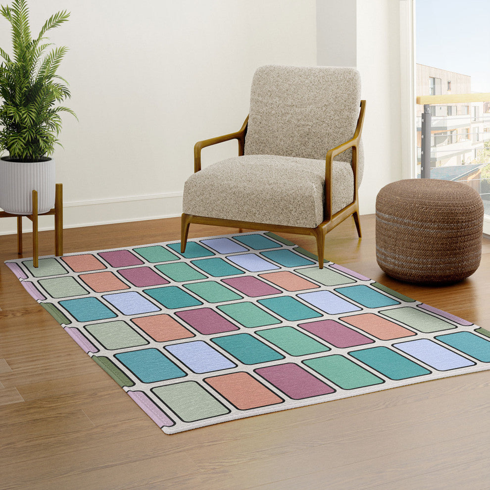 Lola Terracota 80s arcade motherboard pattern Area Rug