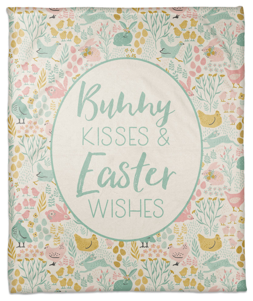 Bunny Kisses and Easter Wishes 50x60 Coral Fleece Blanket