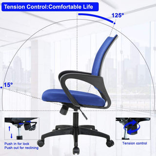 Mesh Computer Chair with Lumbar Support Armrest, Blue