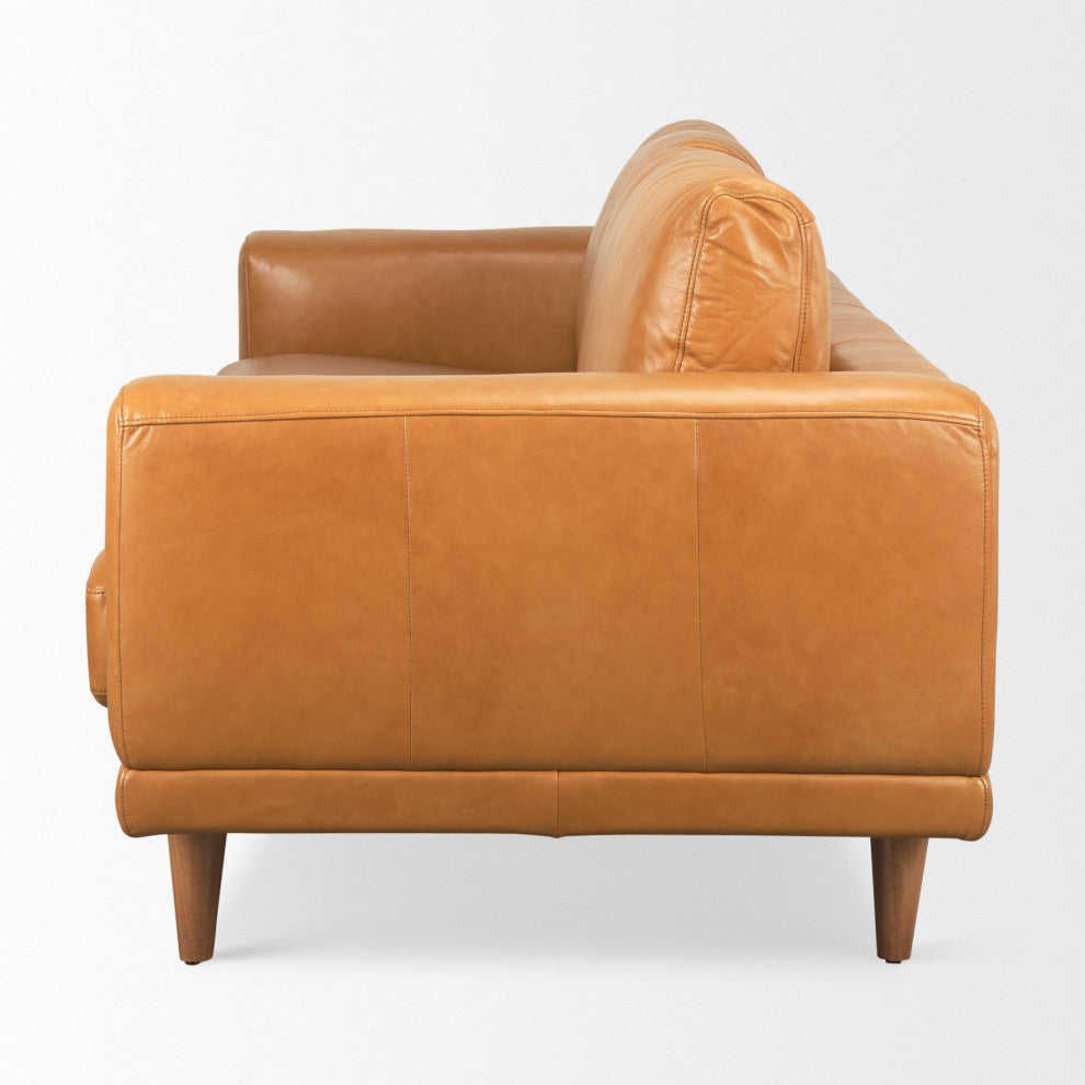 Cedrick 90.6Lx36.6Wx31.5H Tan Leather Sofa