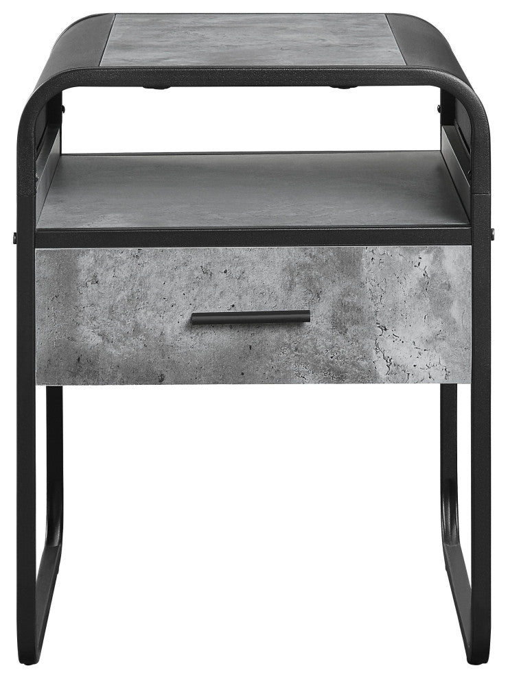 Acme Raziela End Table With Drawer Concrete Gray and Black Finish