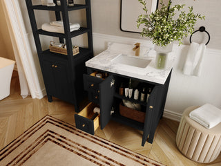 Nashville 36" Center Sink Bath Vanity, Black 2" Viola Brown