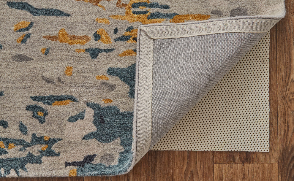 Weave & Wander Everley Wool Rug, Warm Beige/Blue, Rug, Gray, 4'x6'