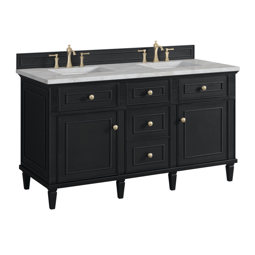 Lorelai 60" Double Vanity, Black Onyx, 3 CM Victorian Silver Top