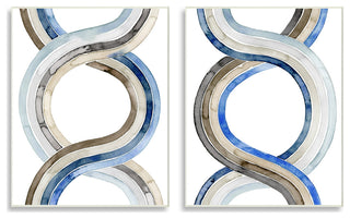 Two Dimensional Spiral Helix Brown Blue Abstract Lines,2pc, each 10 x 15