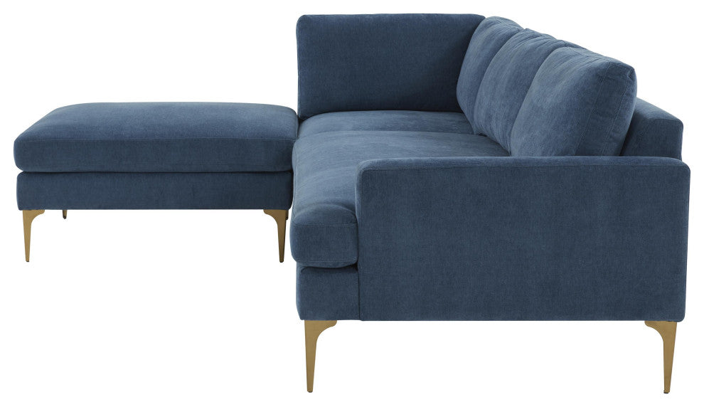Serena Blue Velvet Left Arm Facing Chaise Sectional
