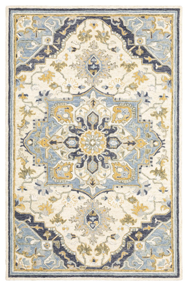 4'X6' Blue And Ivory Bohemian Area Rug