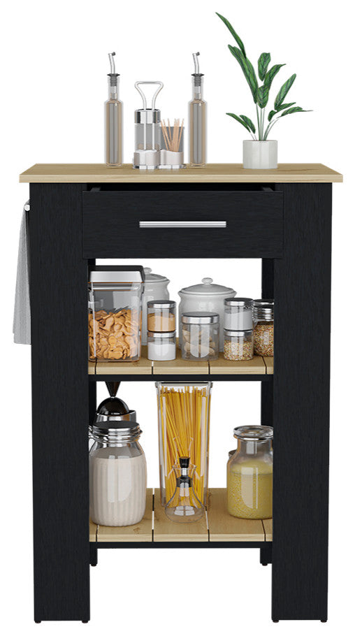 Kitchen Island 23 Inches Dozza, Kitchen, Black / Light Oak