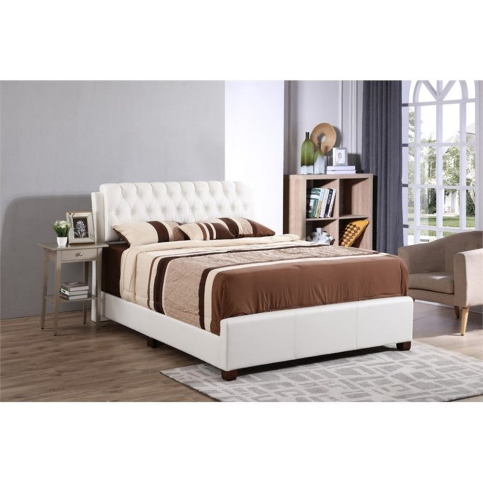Maklaine Modern Faux Leather Upholstered Full Bed in White Finish