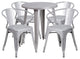 24" Round Silver Metal Indoor-Outdoor 5-Piece Table Set With 4 Arm Chairs
