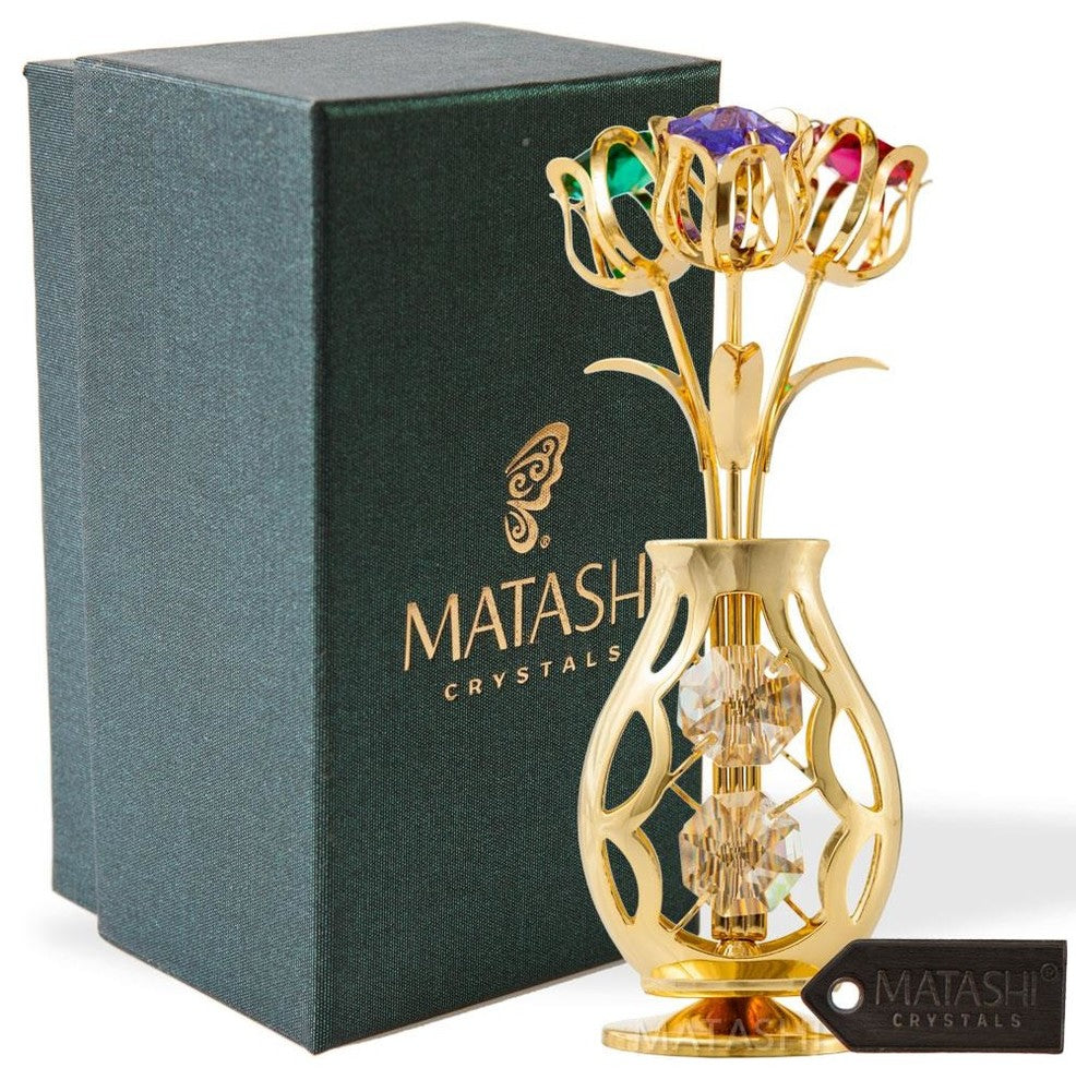 24k Gold Plated Flowers Bouquet and Vase
