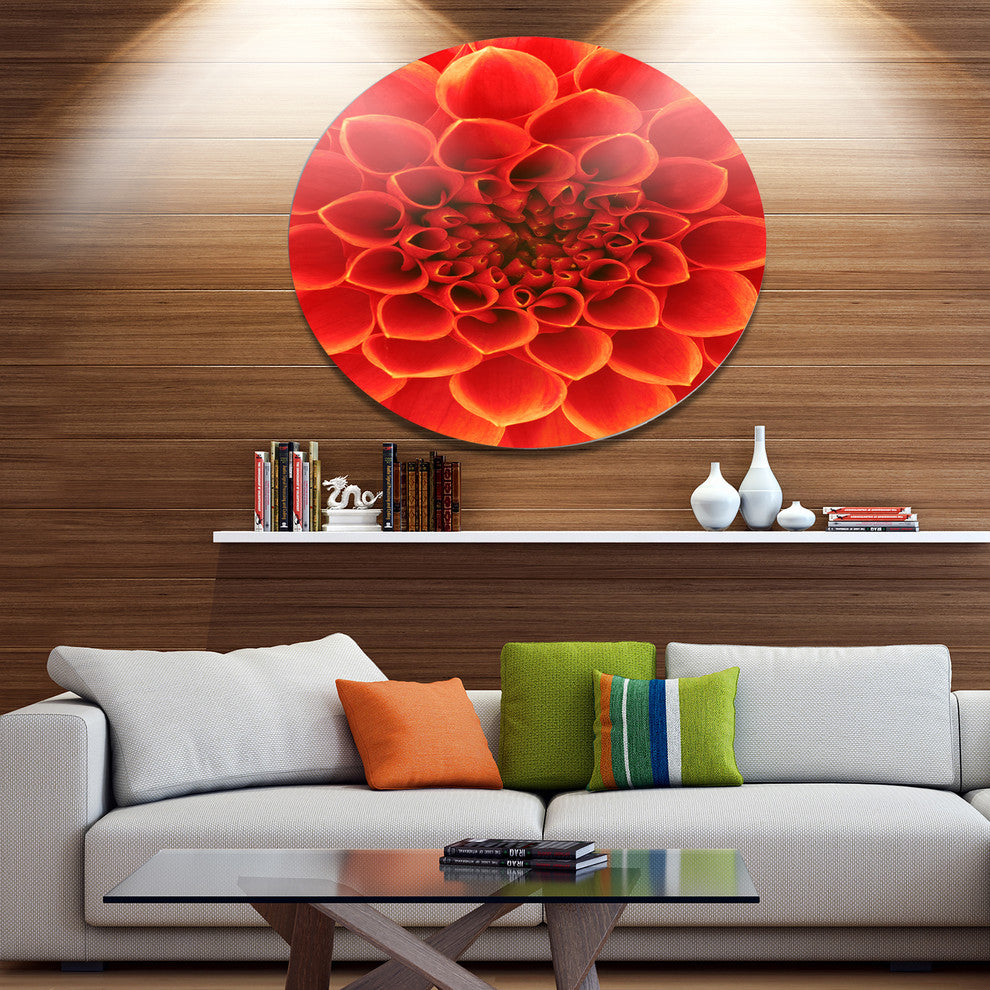 Orange Abstract Floral Design, Modern Floral Round Wall Art, 11"