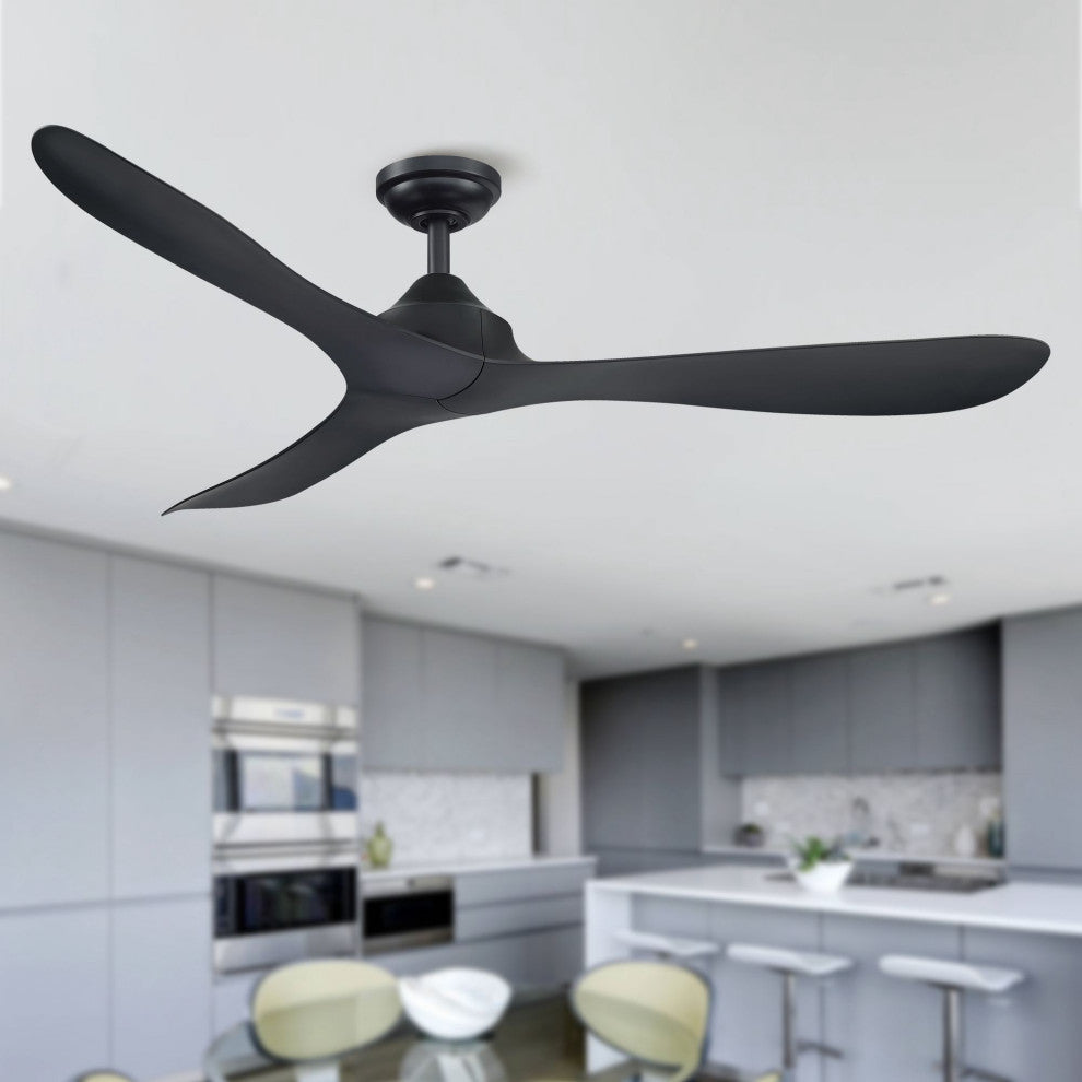 56" Modern Propeller Ceiling Fan with Remote Control and DC Reversible Motor, Black