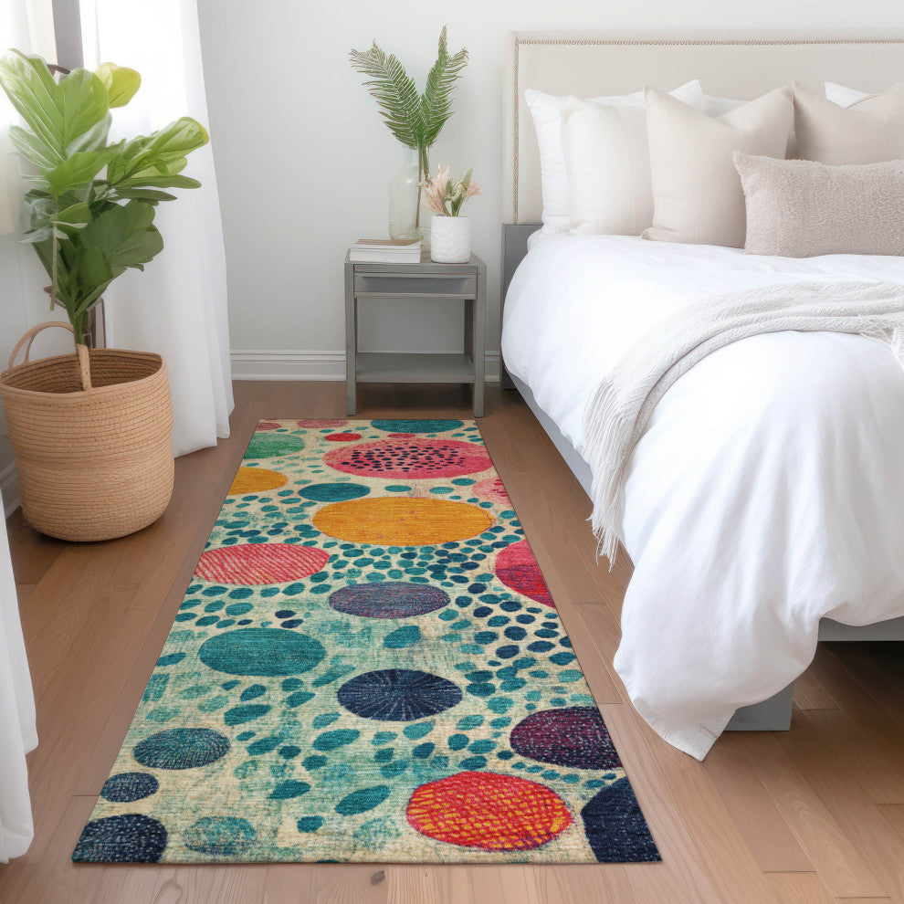 Machine Washable Indoor/Outdoor Chantille ACN1895 Teal 2'3" x 7'6" Runner Rug
