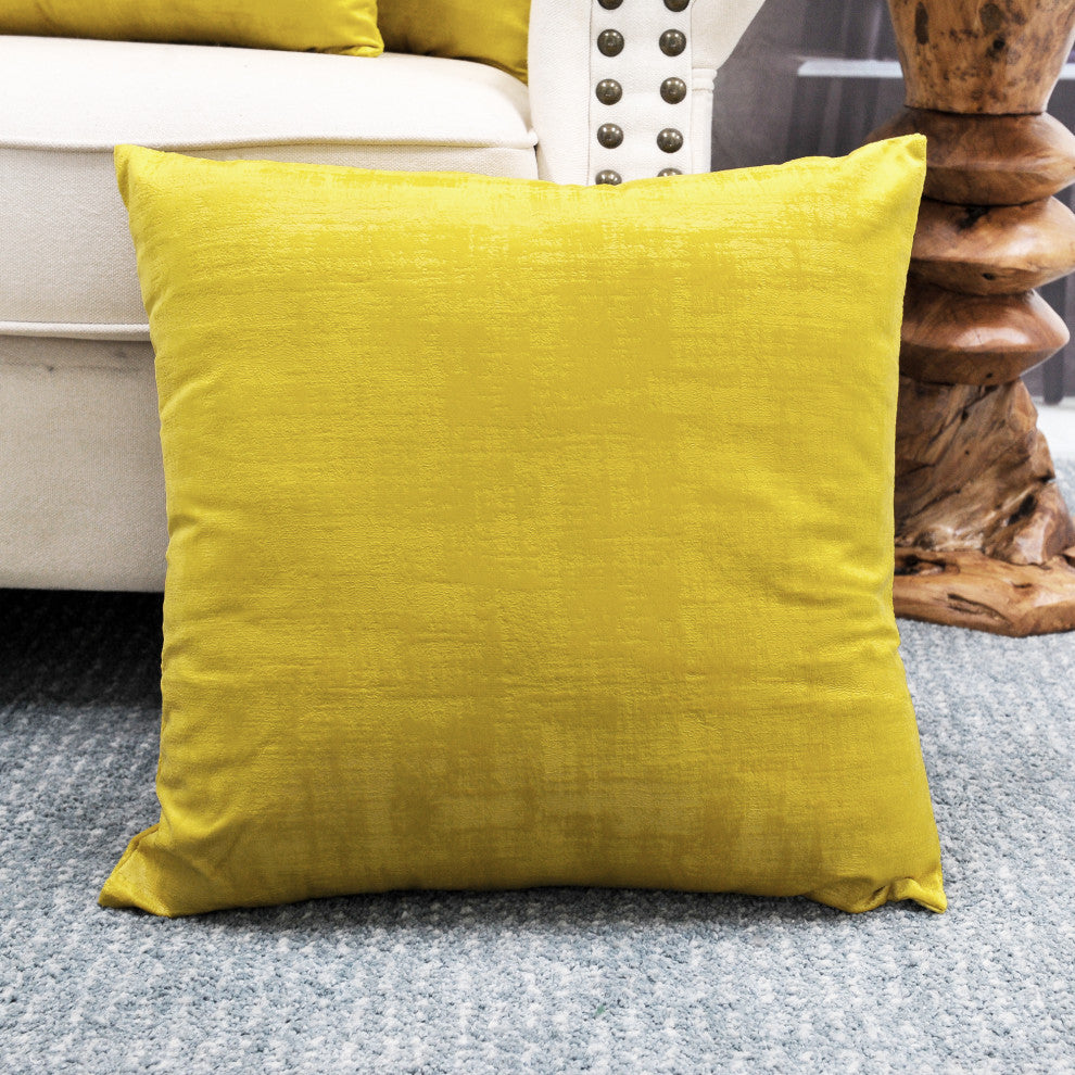 Serenta Textured Velvet Pillow Shell, Set of 4, Sulphur