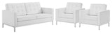 Loft 3 Piece Tufted Upholstered Faux Leather Set Silver White