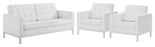 Loft 3 Piece Tufted Upholstered Faux Leather Set Silver White