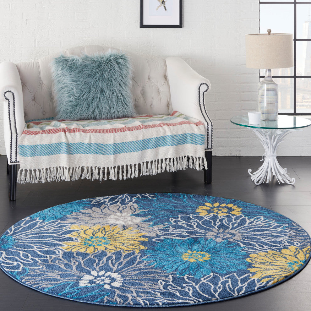 Nourison Passion 4'' x Round Blue Contemporary Indoor Area Rug