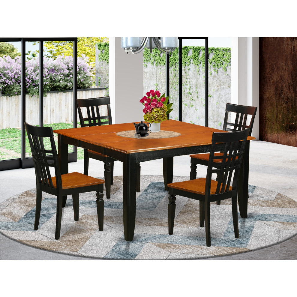Pflg5-Bch-W, 5-Piece Dining Set With Table and 4 Chairs, Black/Cherry