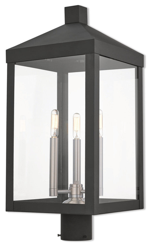 3 Light Outdoor Post Top Lantern, Black
