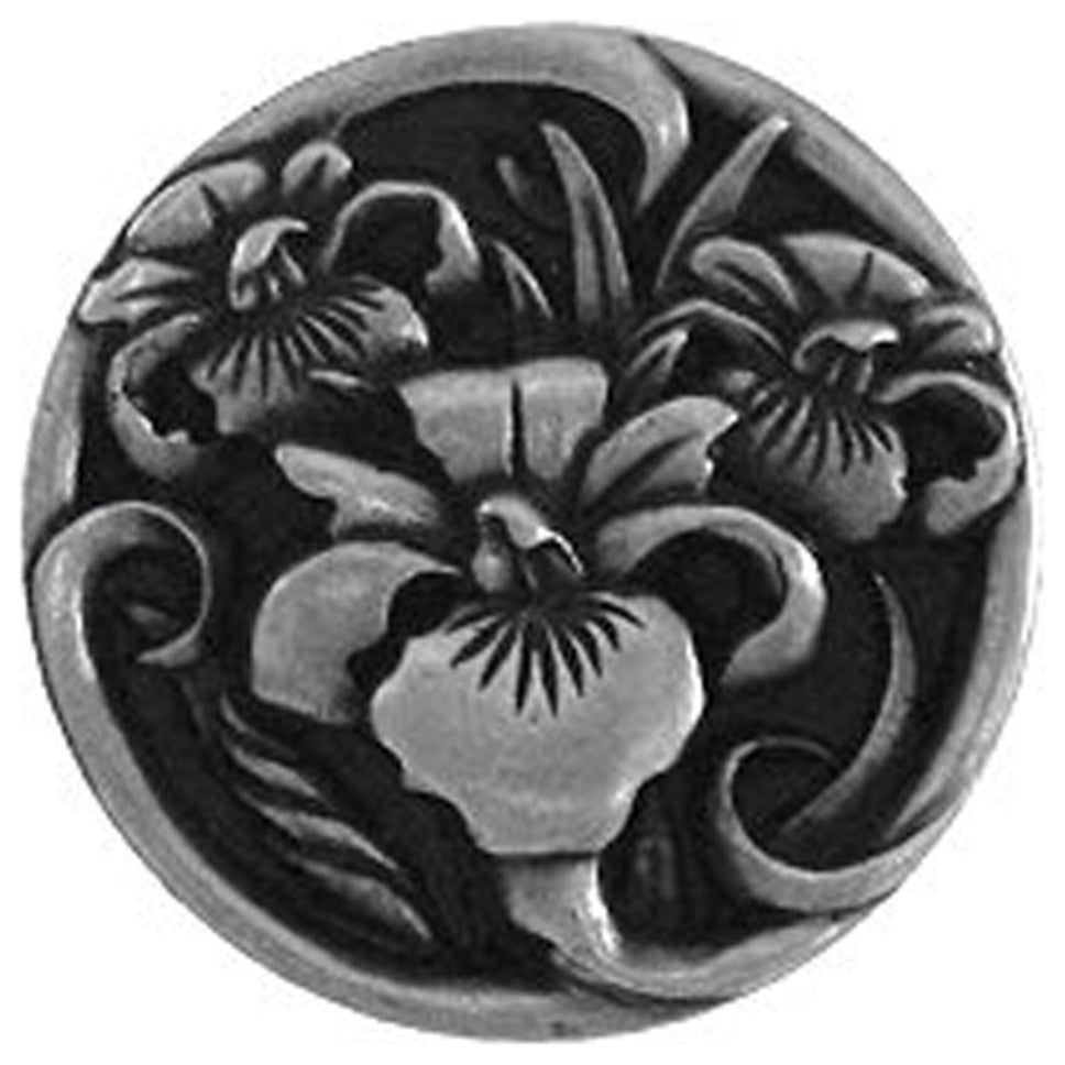 River Irises Knob Antique Brass, Brilliant Pewter