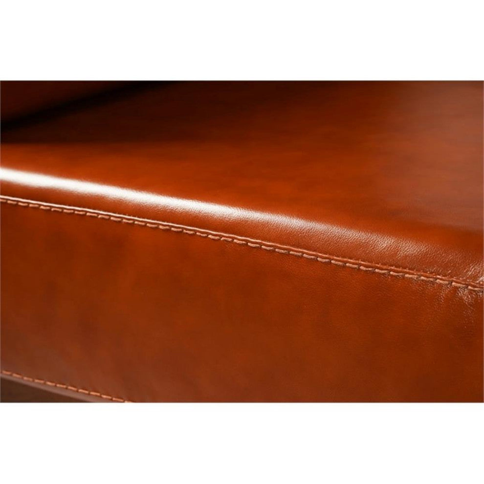 Arts and Crafts / Craftsman Cubic Slat Side Love Seat - Russet Brown Leather (RB