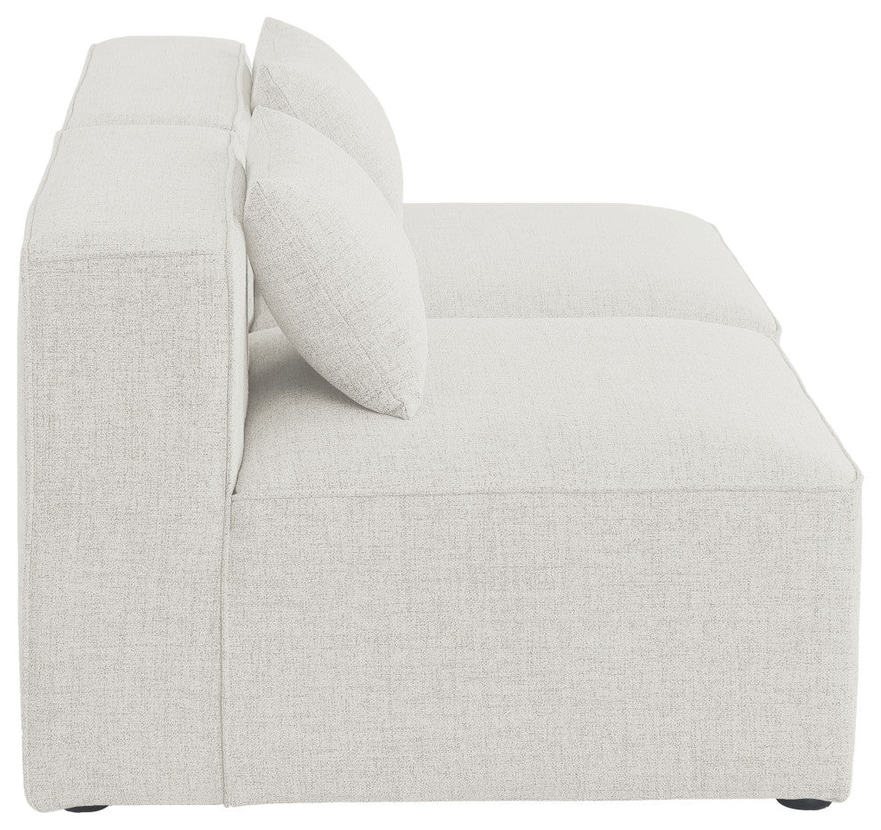 Cube Upholstered Modular Sofa, Cream, 2-Piece: 2 Armless Chair, Linen Texured Fabric