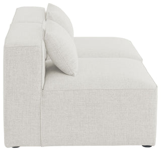 Cube Upholstered Modular Sofa, Cream, 2-Piece: 2 Armless Chair, Linen Texured Fabric