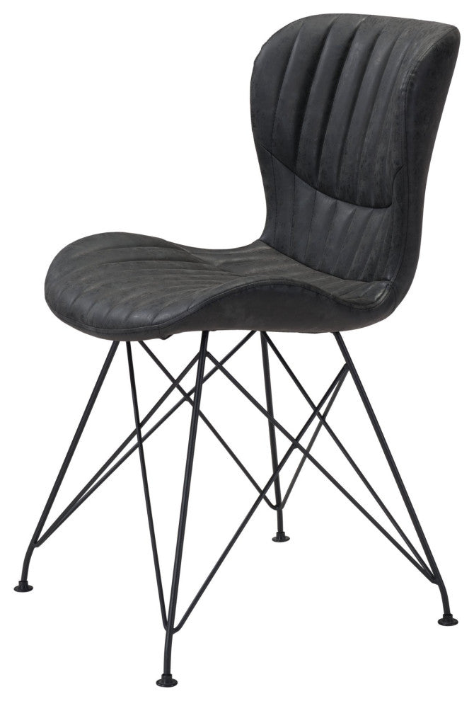 Dining Chair, Set of 2, Faux Vinyl Leather, Steel, Vintage Black, Cafe Bistro