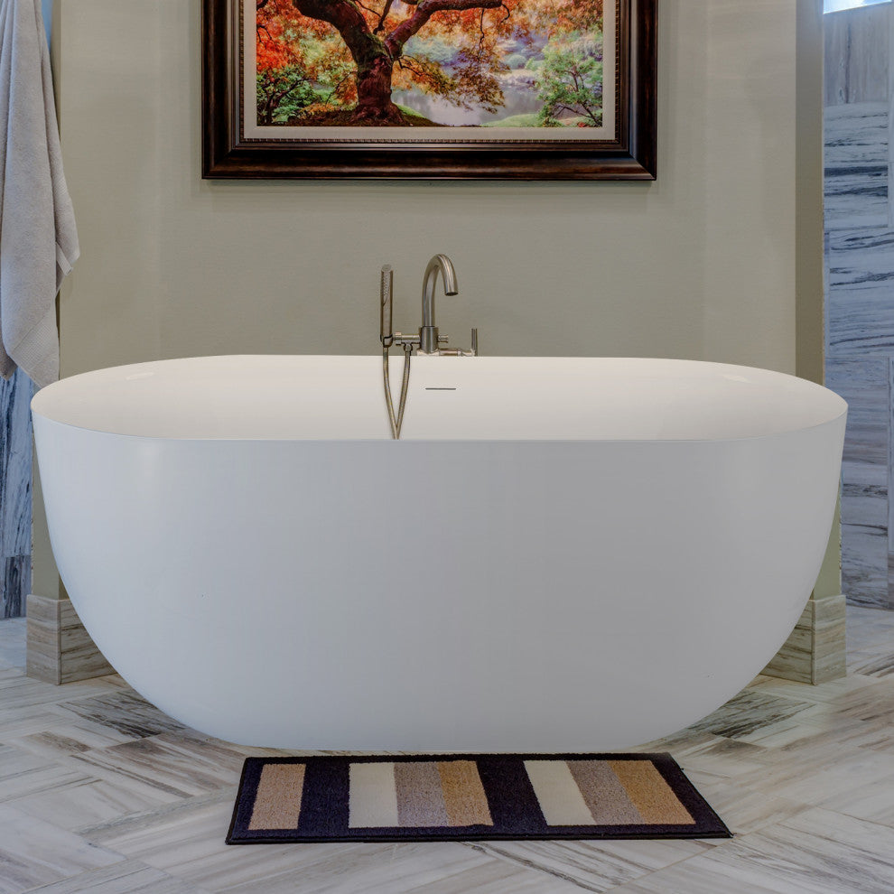 Giving Tree 59 inches Oval Freestanding Tub,Contemporary Soaking Tub,White