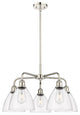 Bristol Glass 5-Light 26" Stem Chandelier, Polished Nickel Finish, Clear Shade