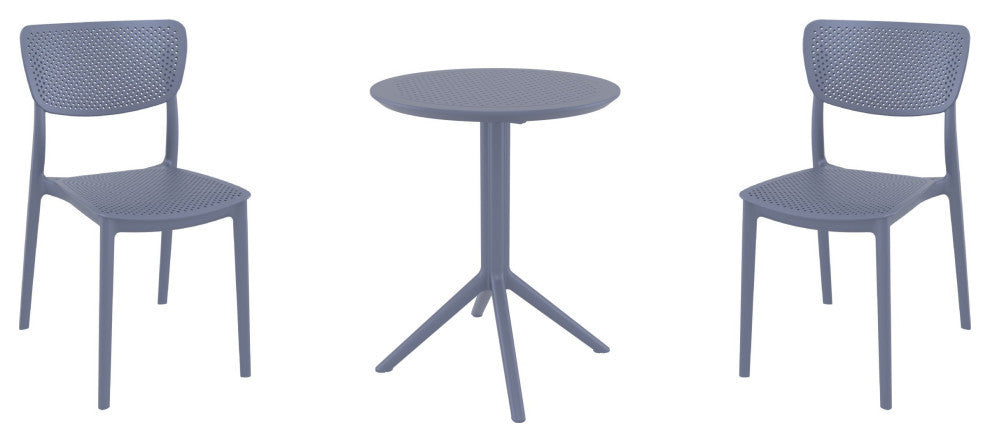 Lucy Round Bistro Set 3 Piece With 24" Table Top Dark Gray