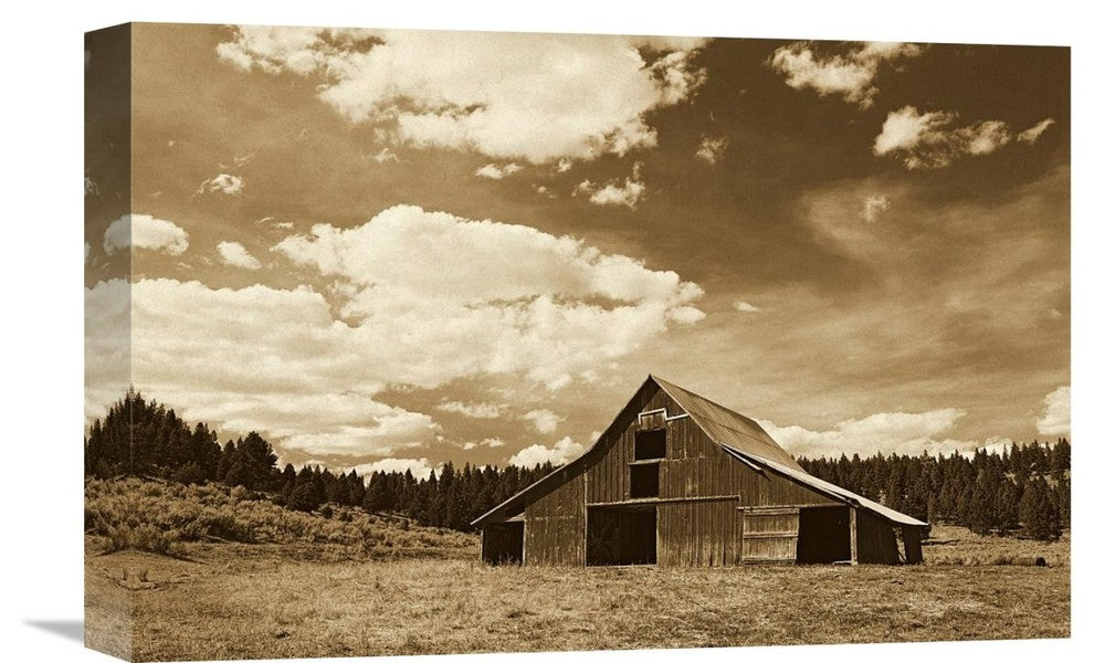 "Old Red Barn In Pastoral Landscape, Oregon - Sepia" Artwork, 18" x 12"