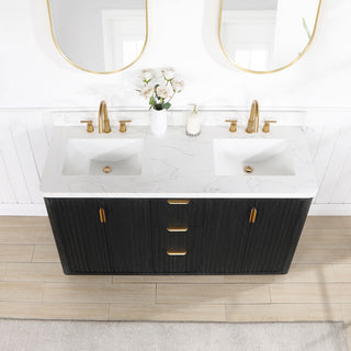 Vinnova Cadiz Bath Vanity, Composite Stone Top, Black, 60", With Mirror