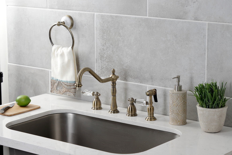 Kingston Brass KB1793WLLBS Widespread Kitchen Faucet, Brass Sprayer