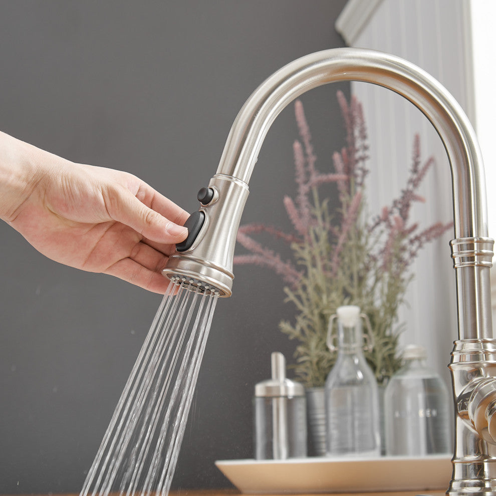 Wellfor Single Level Stainless Steel Kitchen Sink Faucet With Pull down Sprayer, Brushed Nickel