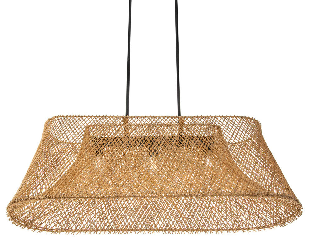 Cane Rib Webbing Oblong Dining Table Kitchen Island Pendant Lamp, Natural