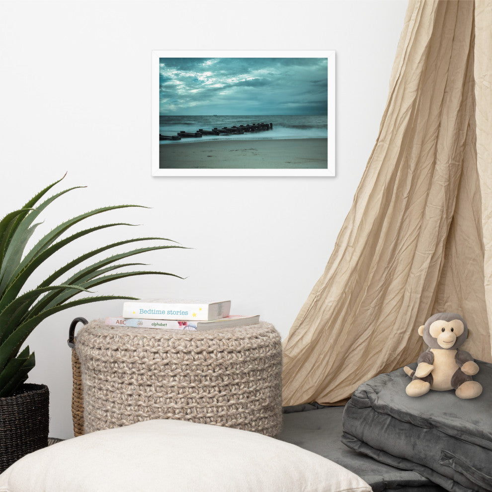 Blue Morning at Rehoboth Coastal Landscape Framed Photo Paper Wall Art Prints, White, 12" X 18"